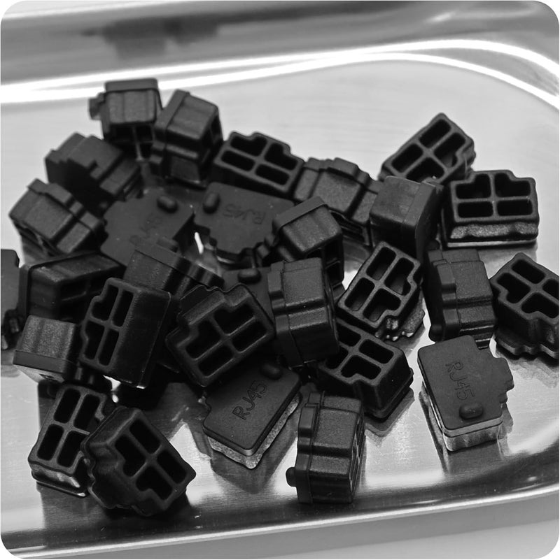 bociloy 30 قطعة غطاء غبار منفذ RJ45، واقيات جاك إيثرنت سيليكون سوداء لمعدات الشبكة، سدادات مضادة للغبار للمنافذ غير المستخدمة لجهاز التوجيه الكمبيوتر والمبدلات - Image 4